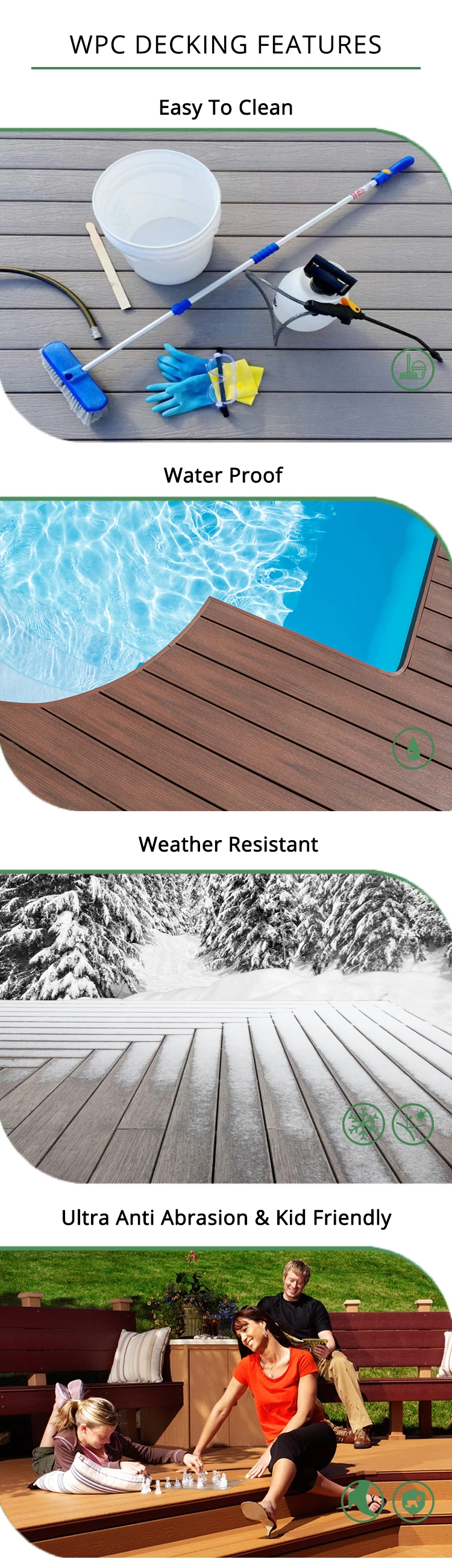 Hot sale wood plastic composite outdoor flooring wpc decking interlocking