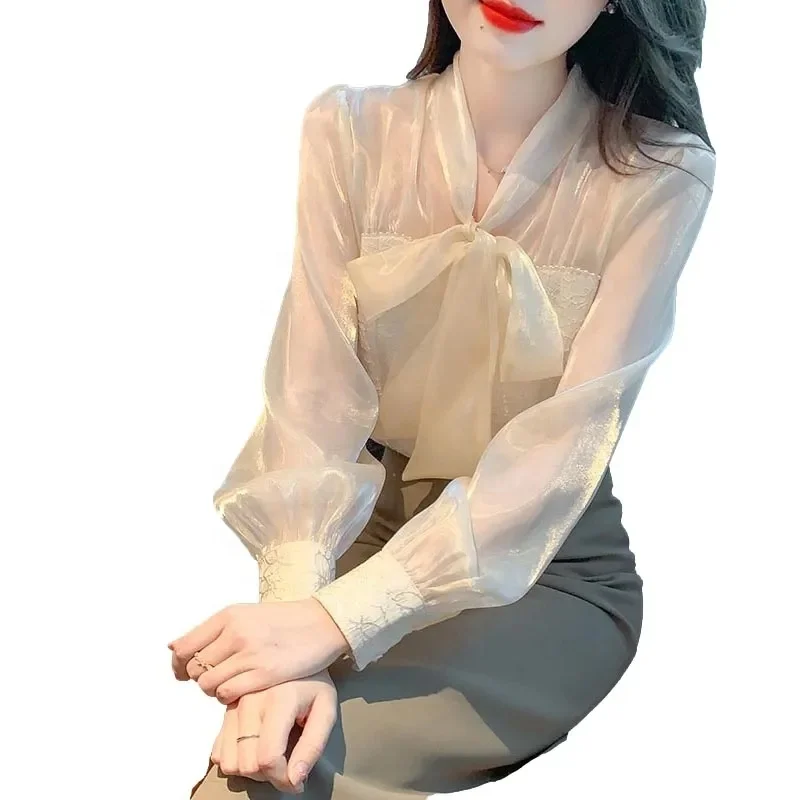 Custom women's white silk shirt Women's button down shirt Long sleeve office silk satin blouse for women