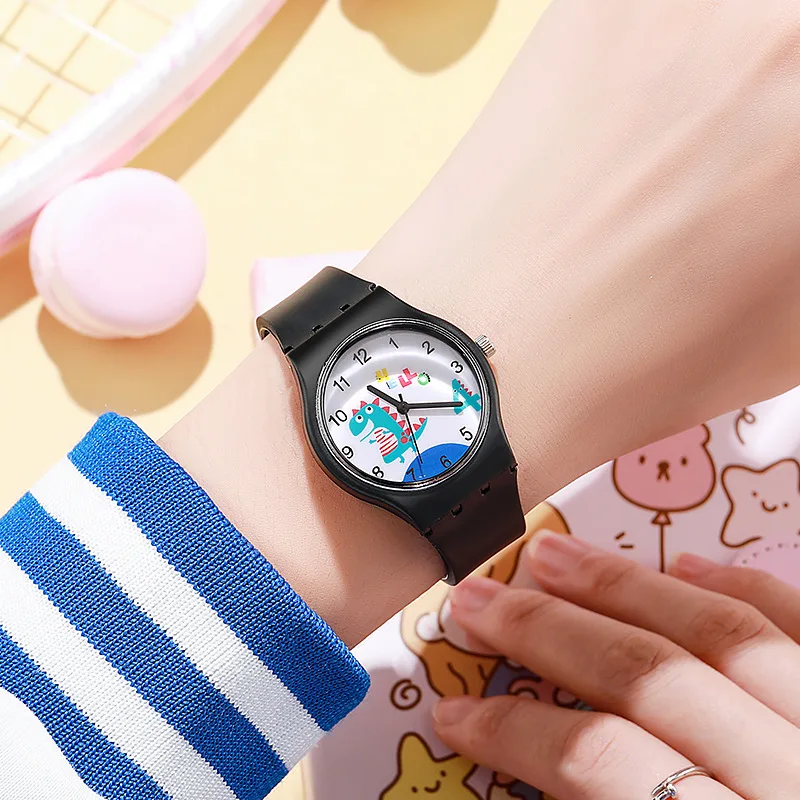 Cartoon Dinosaur Dial Candy Color Soft Silicone Band Watch Kids Cute Plastic Quartz Watches Wholesaler