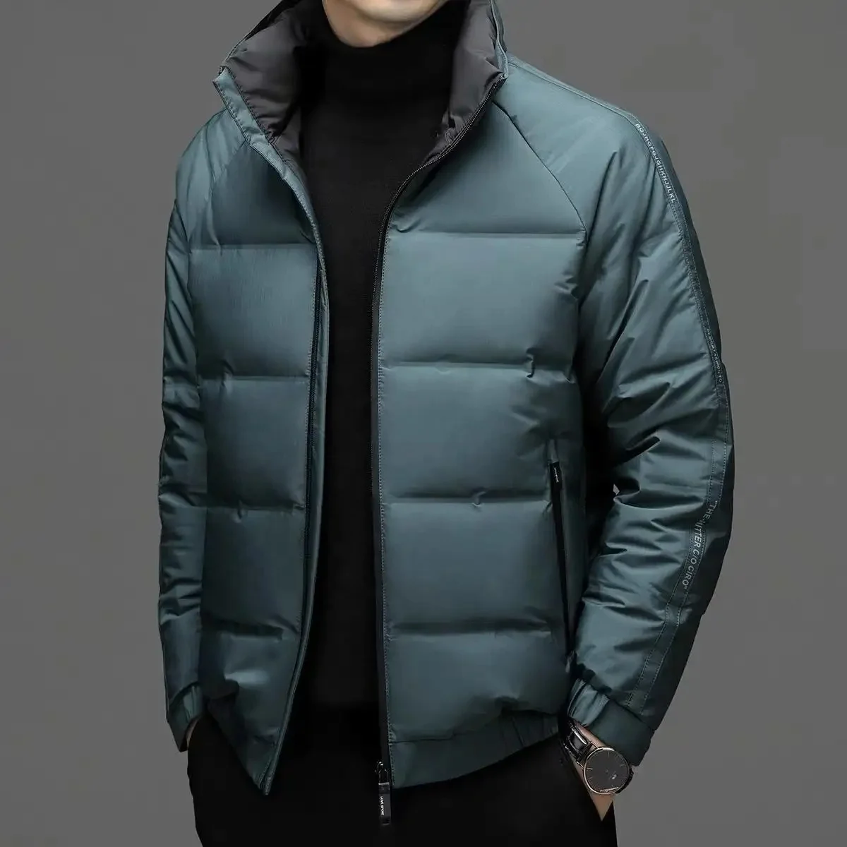 High quality waterproof men's duck down jacket Thick warm hooded black winter down jacket plus size men's down jacket