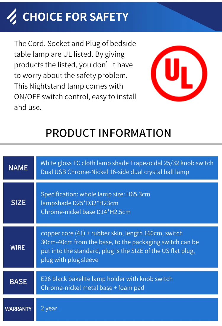 White linen touch switch Farm light Hotel bedroom table lamp