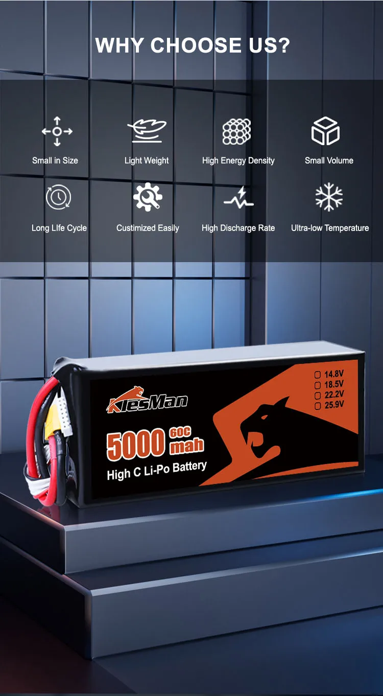 22.2V Lipo Battery Pack 5000mah Capacity for RC FPV Drones Klesman Drone Battery 4