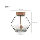 Honey Bamboo Jar With Bamboo Lid 100ml 220ml 380ml Hexagonal Glass Honey Jar With Bamboo Lid And Dipper Wholesale