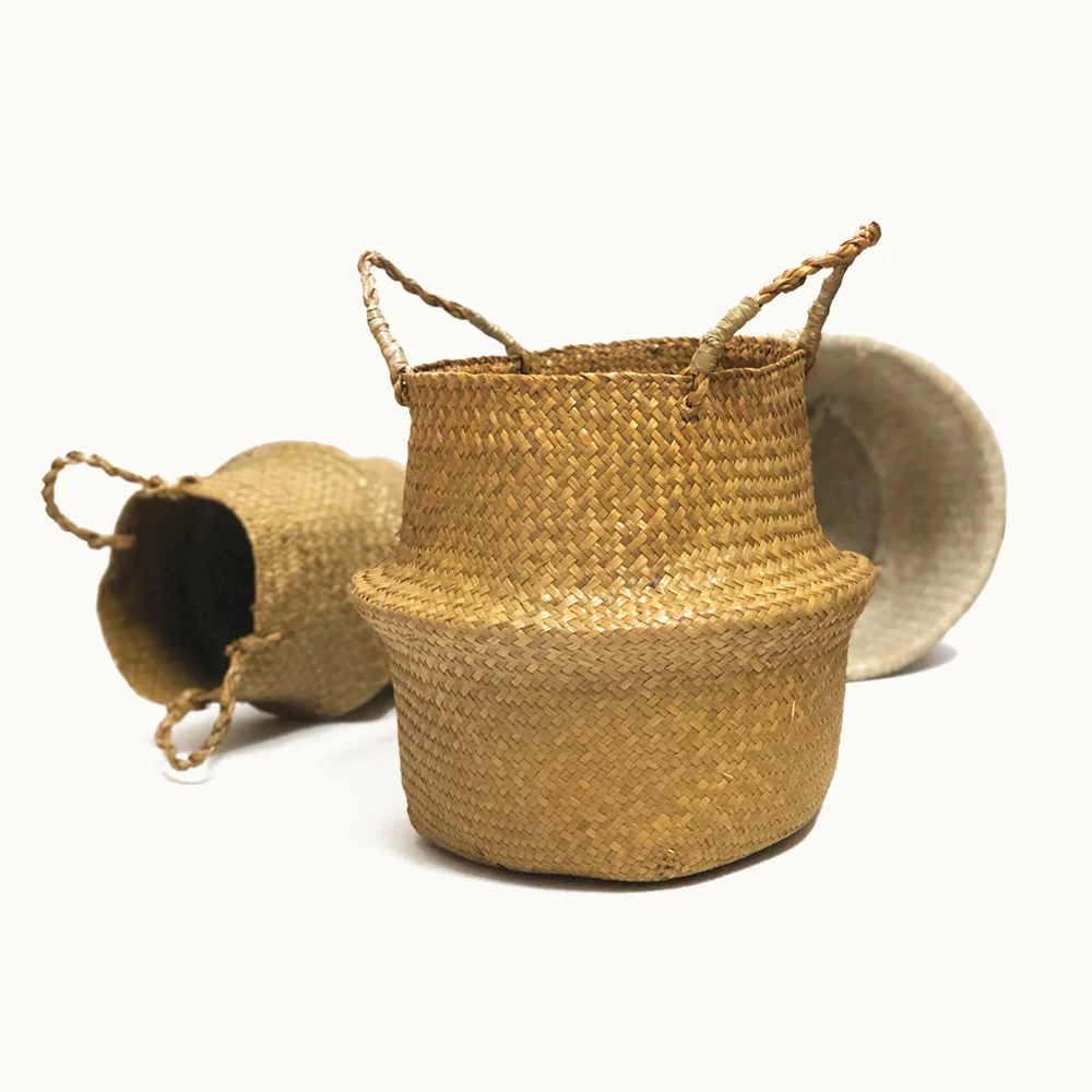 Wicker baskets Handmade seagrass woven basket flower pot simple folding storage basket