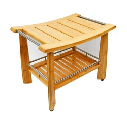 Shower Seat Bench Stool with Storage Shelf Indoor &Outdoor Bench with 100% Bamboo Bathtub