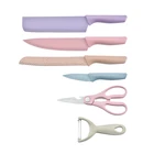 Knife Set Amazon Hot Selling Wheat Straw Kitchen Accessories Colorful 6-Piece Stainless Steel Kitchen Knife Set