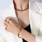 Jewelry New Arrival Design Titanium Steel 18k Gold Plated Leather Rope Fashion Jewelry Necklace Bracelet Set