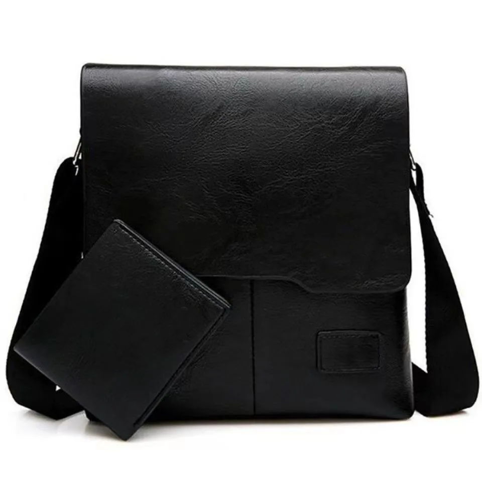 Hot Selling Business Briefcase Pu Leather Durable Waterproof Men's Messenger Bag Wallet Two Piece Set