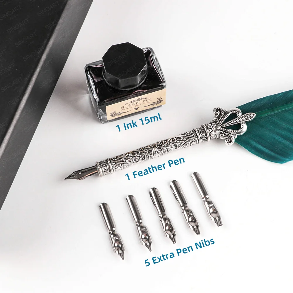 SINOART wholesale Calligraphy Feather Pen Set with ink and steel Feather Pen Kit for Calligraphy Hand Writing