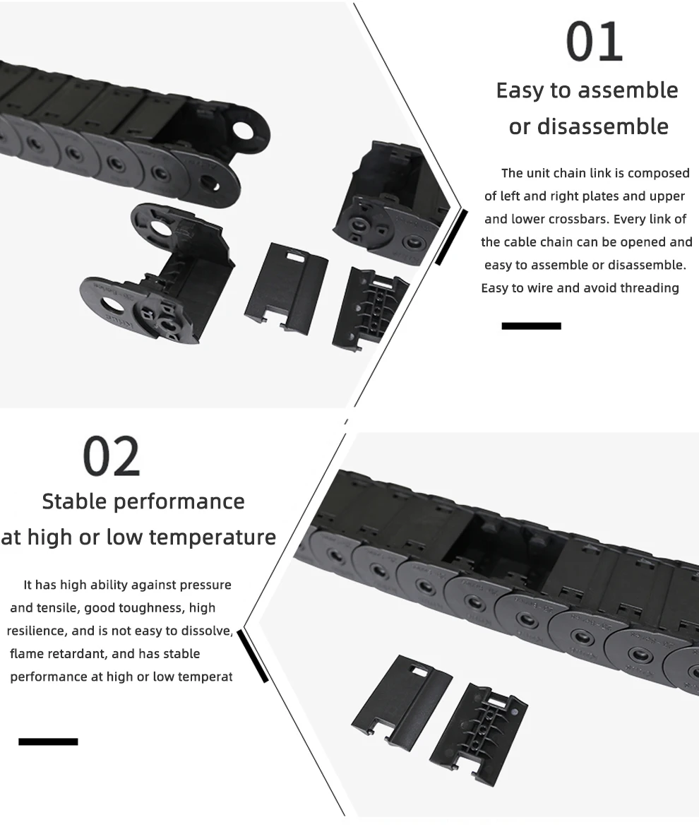 CNC工作機械アクセサリ用ナイロン密閉型ワイヤキャリア内部開口プラスチックケーブルドラッグチェーン