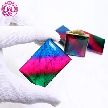 Natural crystal rectangle 35 x 50 mm red green blue mix color synthetic tourmaline