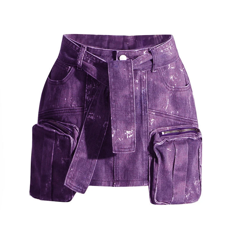 Newest Summer Unique Vintage Sexy Night Club Streetwear Colorful Baggy Cargo Style Wrap Skirt Mini Denim Skirt Women's Skirts manufacture