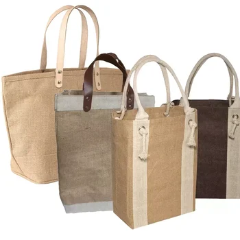 Custom Print Wholesale Size Eco Organic Natural Souvenir Luxury Wedding Leather Handle Jute Bag Fabric Tote Bag For Gift