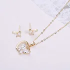 Jewelry Women Trendy Gold Plated Zircon Butterfly Pendant Necklace Earrings Jewelry Sets Women For Party