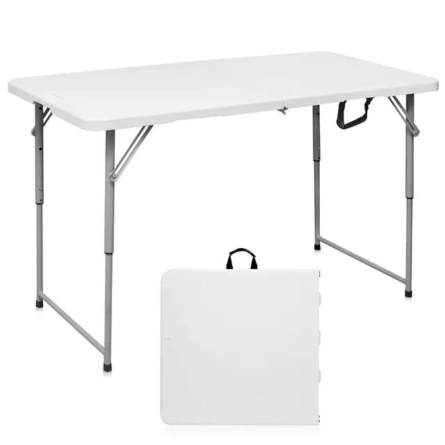 Modern Design 4ft White Rectangular Eco-Friendly High Quality Promotional Fold in Half Table Plastic Camping Side Outdoor Tables