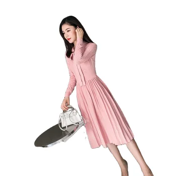 Spring and autumn new women's dress South Korea lace fashion large skirt pleated dress office casual dress
