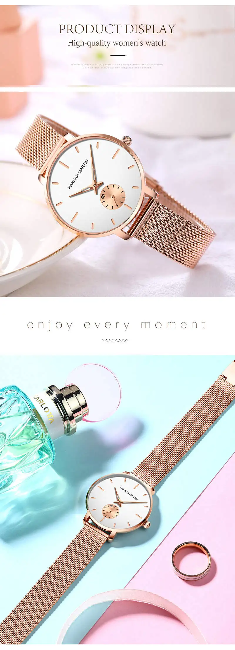 Hannah Martin 1335 Thin Steel Design Quartz Watch for Ladies