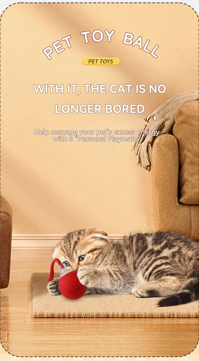 Bite-resistant Automatic Cat Teaser Ball Cat Toy Ball High on Boredom Reliever with Rope Pet Supply Jumping Ball details