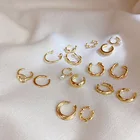 Real Earrings Vershal 18K Real Gold Plated Aretes Ear Bone Clip Pearl Earrings Set Jewelry For Women