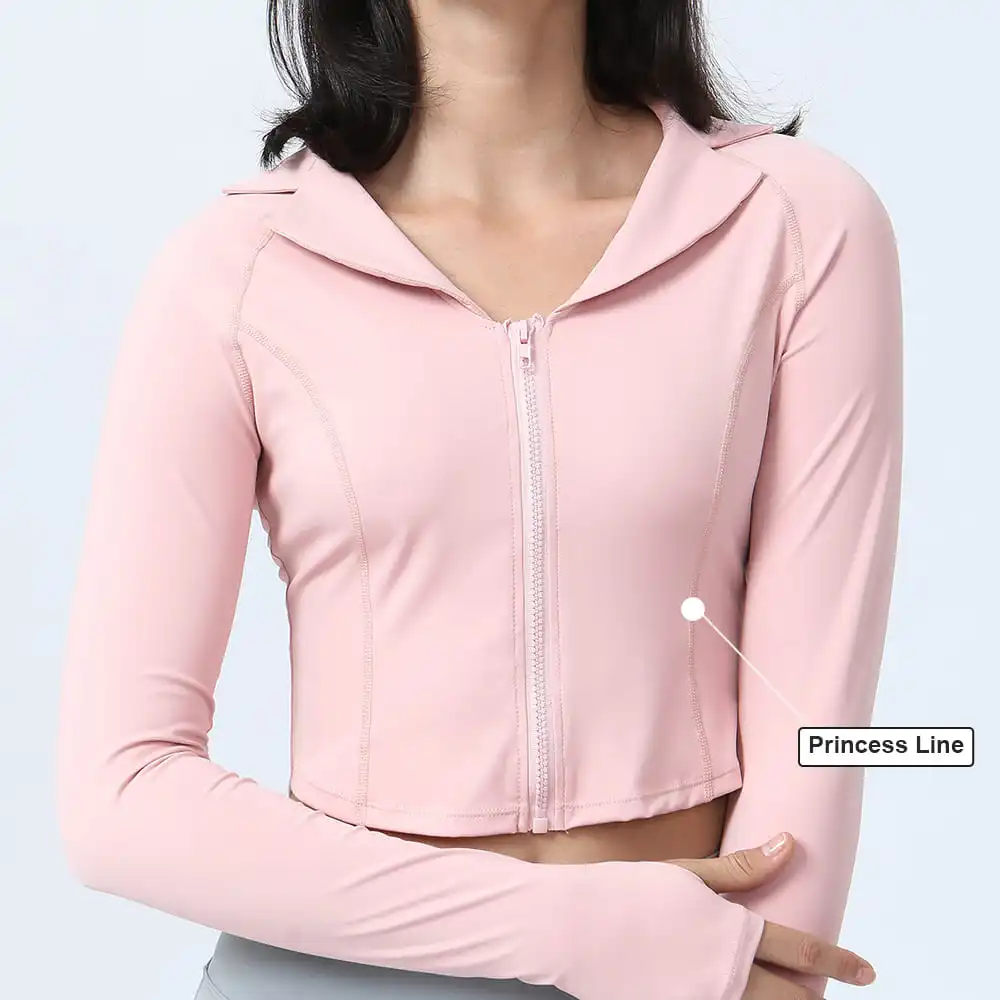 Sodalemon Hot Sale Lapel Yoga Sportswear Raglan Long Sleeve Jacket Long Sleeve Yoga Coat With Thumb hole