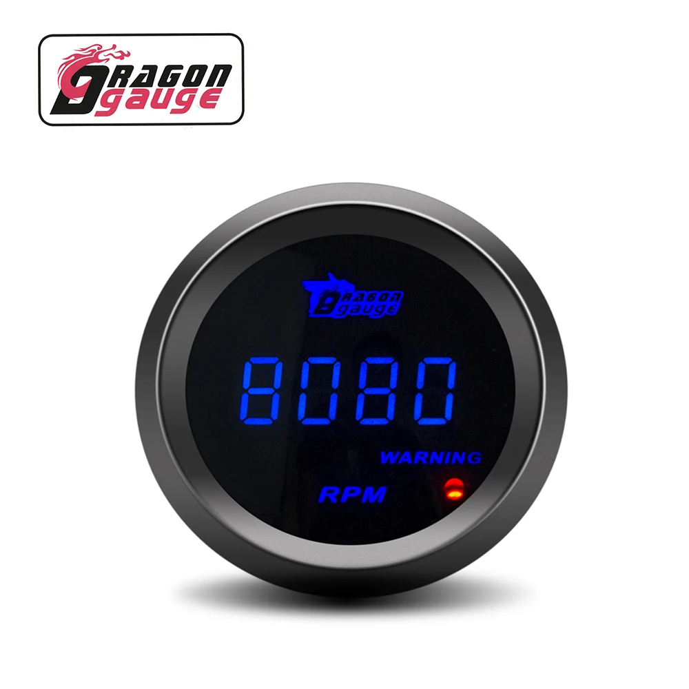 HOTSYSTEM New Universal Electronic Tachometer Tacho Gauge Meter Blue Digital LED 2inches 52mm 0-9999 RPM for 4 6 8 Cylinder Car Vehicle Automotive 