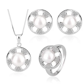 Custom fashion ladies jewelry 925 sterling silver necklace studs earrings sets