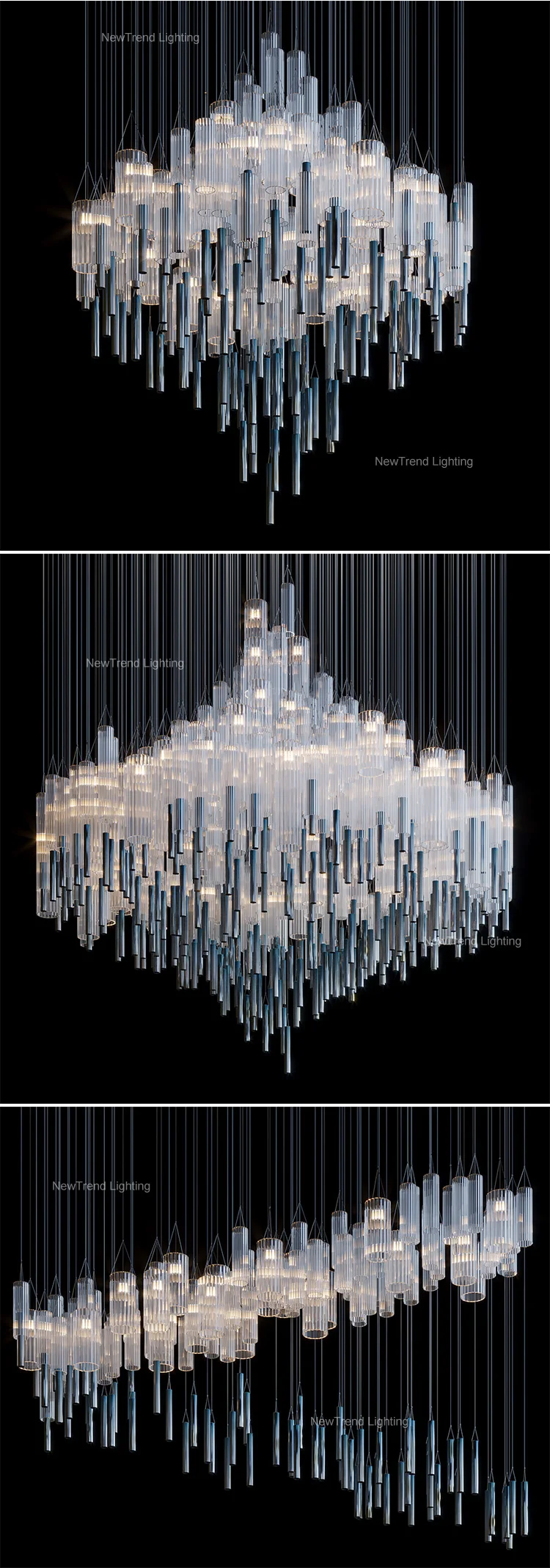 CPL-377 Modern Design Indoor Decoration Hall Hotel Lobby Staircase Bespoke Glass LED Chandelier factory