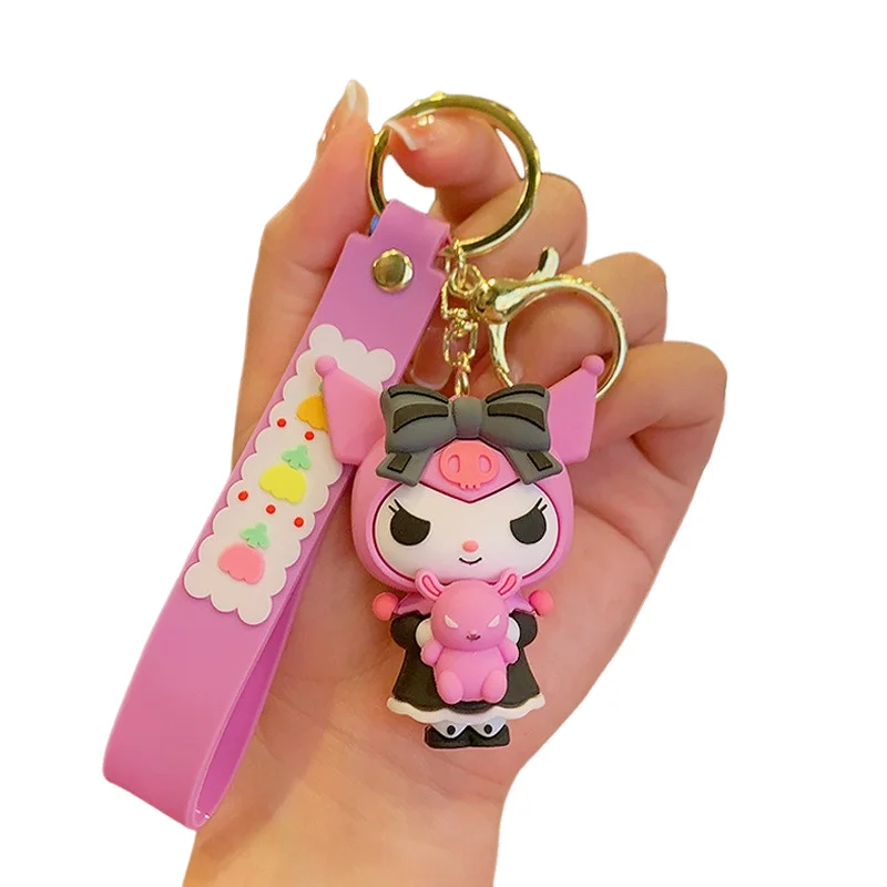 Manufacturer 6 colors Cute Custom Cartoon Anime 3d Sanrio Bag accessories Rubber keychain