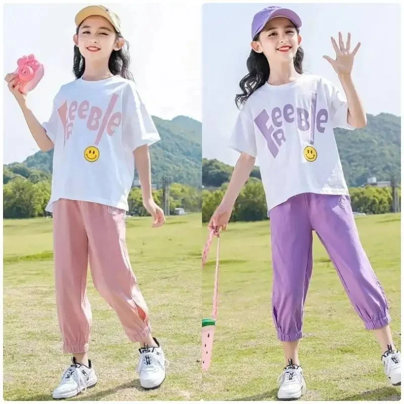 Girl's Letter Print Drop Shoulder Hoodie Sweatshirt and Jogger Sweatpants 2 Piece Outfit