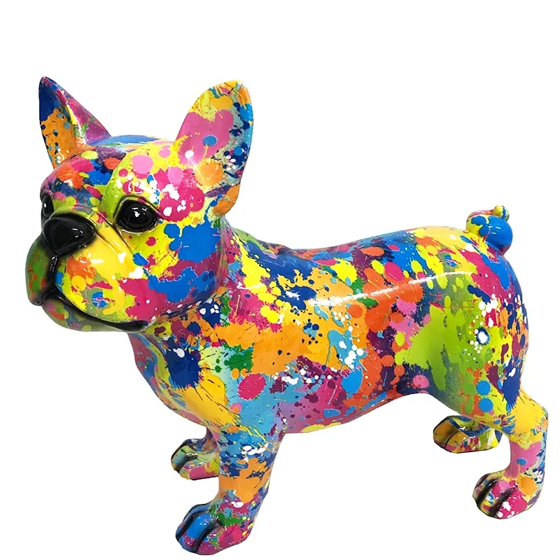 Resin Graffiti Bulldog Statue Ornaments Home Art Decor Crafts Sculpture Gift 