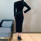 Dresses Long Dress Women Dresses Elegant Long Sleeve V-neck Midi Dress With Side Split Solid Velvet Dress