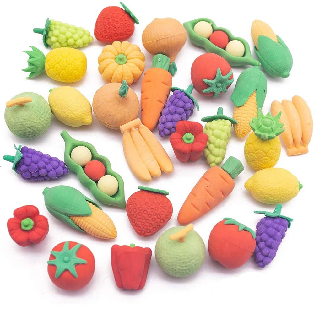 Colorful Mini Fruits Vegetables Tiny Foods Miniature Pencil Erasers For Children Party Favors