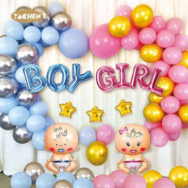 Yachen wholesale 59pcs pastel blue pink latex foil baby boy or girl balloons set for baby shower gender reveal party decoration