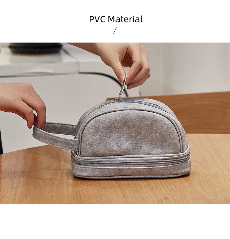 2024  Denim High Texture Water-resistant Cosmetic Bag Dry/wet Separation Double Wash Bag Girl Portable Zipper Travel Makeup Bag