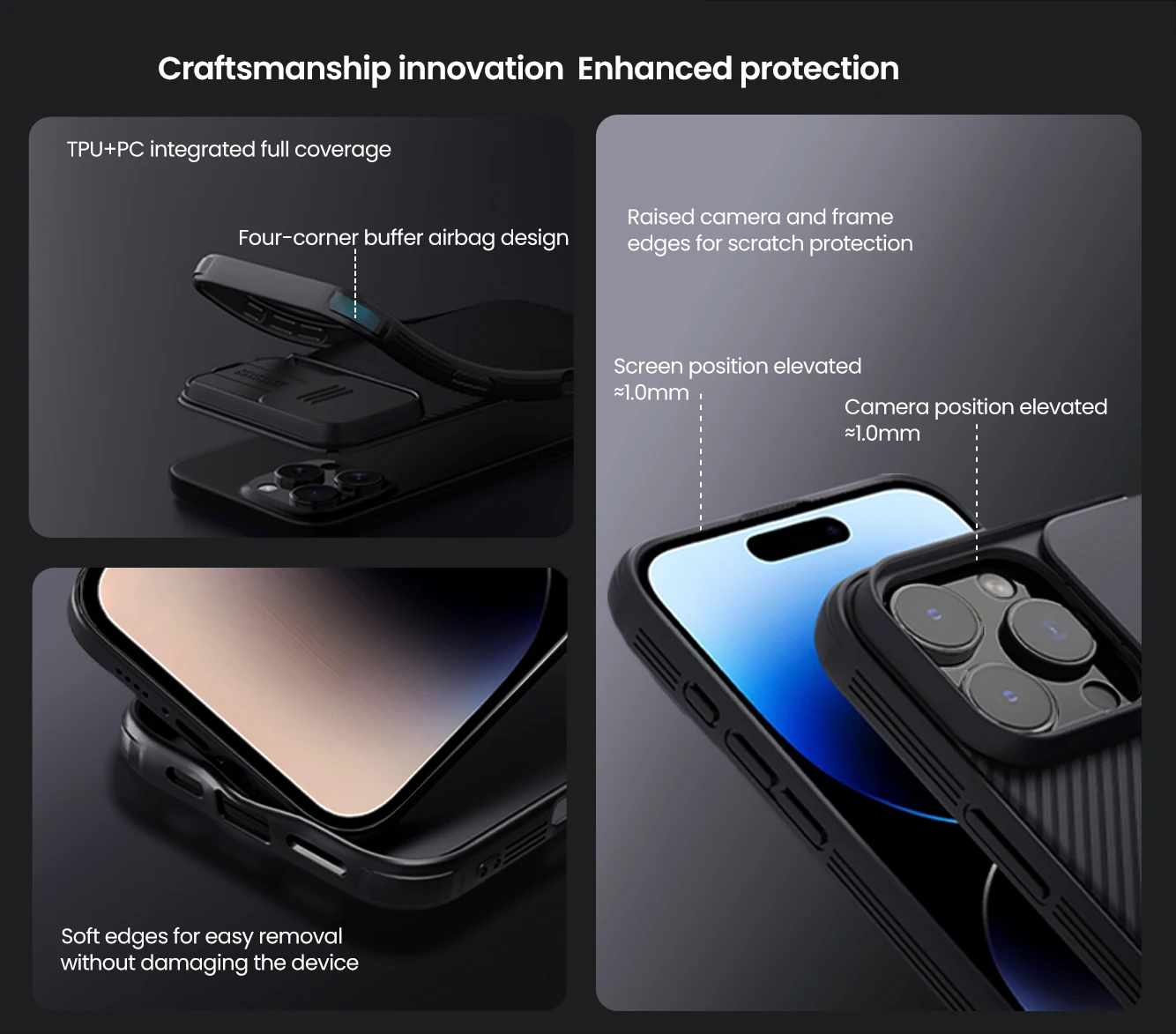 Nillkin Frosted CamShield Pro Case Camera Protector for iPhone 16, 16 Pro, 16 Plus & 16 Pro Max 10 Camera Protector for iPhone | Nillkin iPhone 16 - 16 Pro max Case | Camera Protector for iPhone | Nillkin