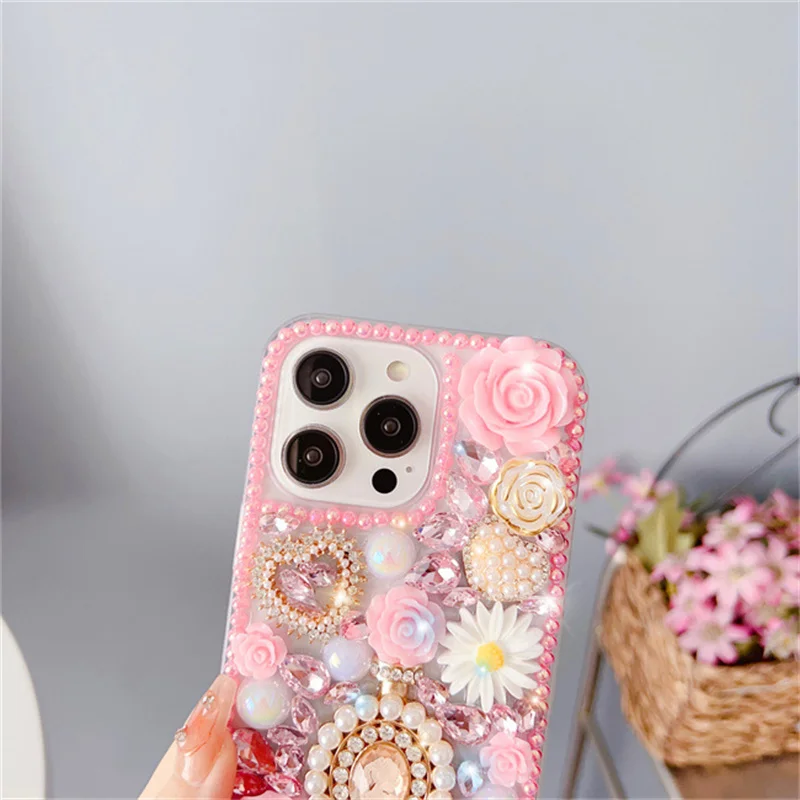 Luxury Phone Case Rhinestone Handmade Bling Glitter Case For iPhone 15 14 13 12 11 Pro Max 7 8 Plus Bling Diamond Mobile Covers