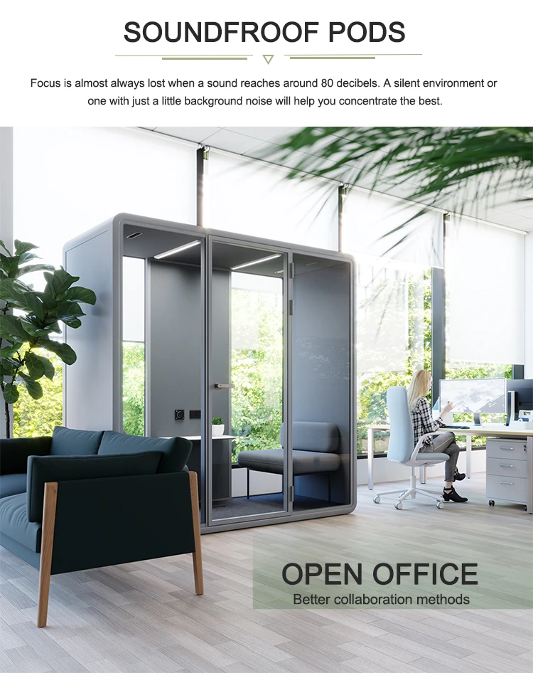 Modern Steel Frame Soundproof Booth with Ventilation System for Private Office and Meeting Pod