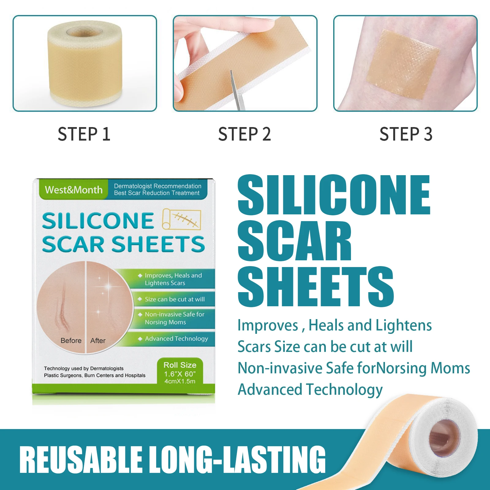 Portable Skin Repair Silicone Scar Sheets Roll Acne Scar Old Burn