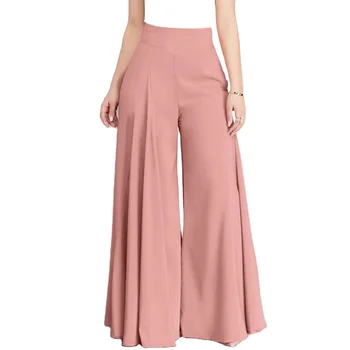 Elegant High Waist Wide Leg Pants Spring Vintage Flare Trousers Casual Solid Zipper Palazo Pants Women Summer Polyester Knitting
