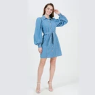 Dress Garment Factory Direct Discount Long Puff Sleeve Design Casual Girls Summer Dress Denim And Tops For Office Wear