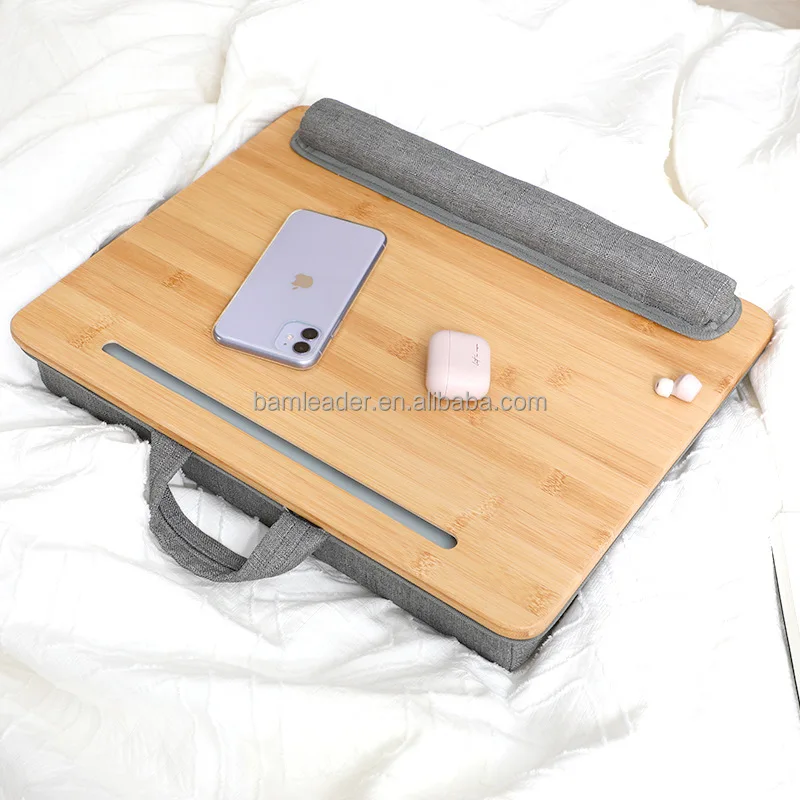Hot Sale Bamboo Laptop Table Lap Desk for Ipad Phone with Cushion Mesa Para Portatil Bamboo Wooden Laptop Computer Stand Holder