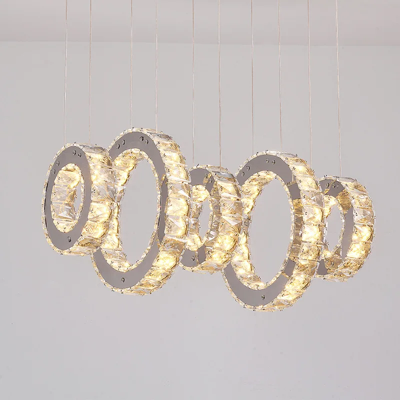 Indoor Modern Crystal Round Ring Chandelier lamp Light Metal Pendant Lamp Wholesale Hanging Decoration Light Fixture
