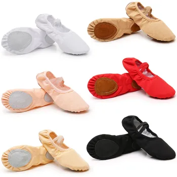 Wholesale OEM Cheap Girls Women Genuine Leather Dance Stretch Canvas Ballet Shoes