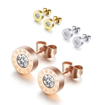 Fashion Jewelry Amazon Stainless Steel Roman Digital Diamond Earrings Letter Earrings Women's 18k Gold Earrings
