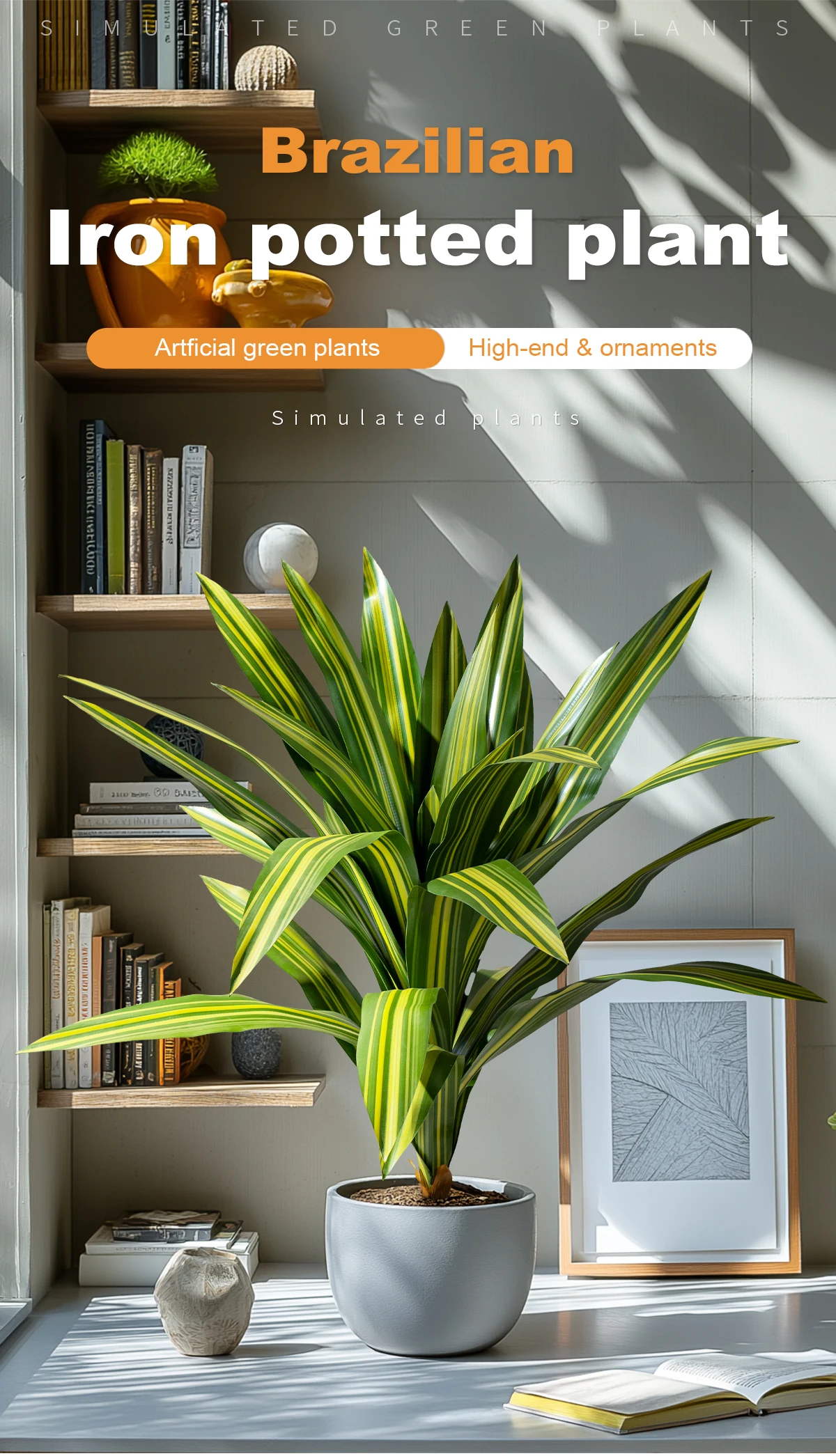 Durable Indoor/Outdoor Home Office Decor Large Green Palm Bonsai Tree Artificial Grass with Silk Material in Plastic Pot details