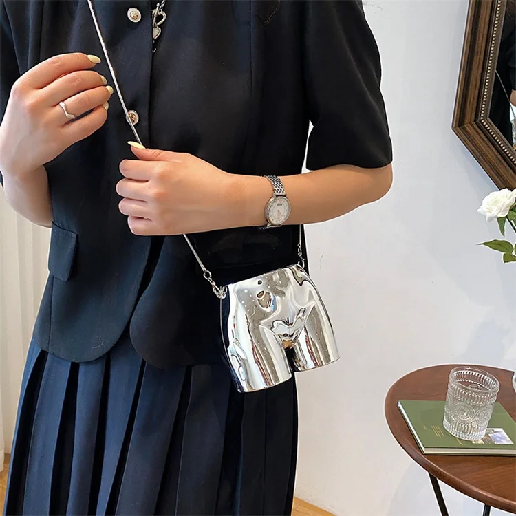 Silver Mini Cute Shoulder Bags for Women Luxury Designer Gold Crossbody Purse Evening Party Acrylic Chain Butt Shape Handbag