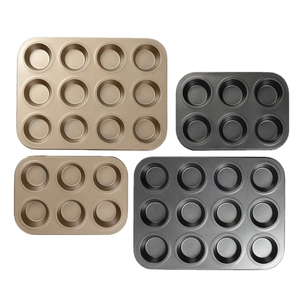 Hot Sale 12 Cavity Carbon Steel Cupcake Baking Pan Round Muffin Cake Cups Tray Molds Oven Bakeware Pans Mould Cake Tools
