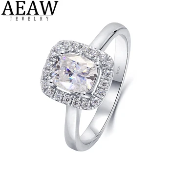 AEAW DEF Color 1.0Carat 5x6mm Cushion Cut Moissanite Engagement Ring Solid Real 14k White Rose Gold for Women Two Tone Gold Ring