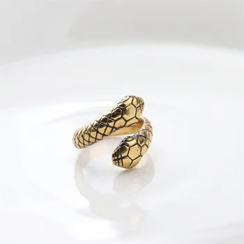 Hot Selling Double Snake Head Finger Ring Adjustable Open Charm Jewelry Accessories Gothic Punk Stainless Steel Ring Wholesale