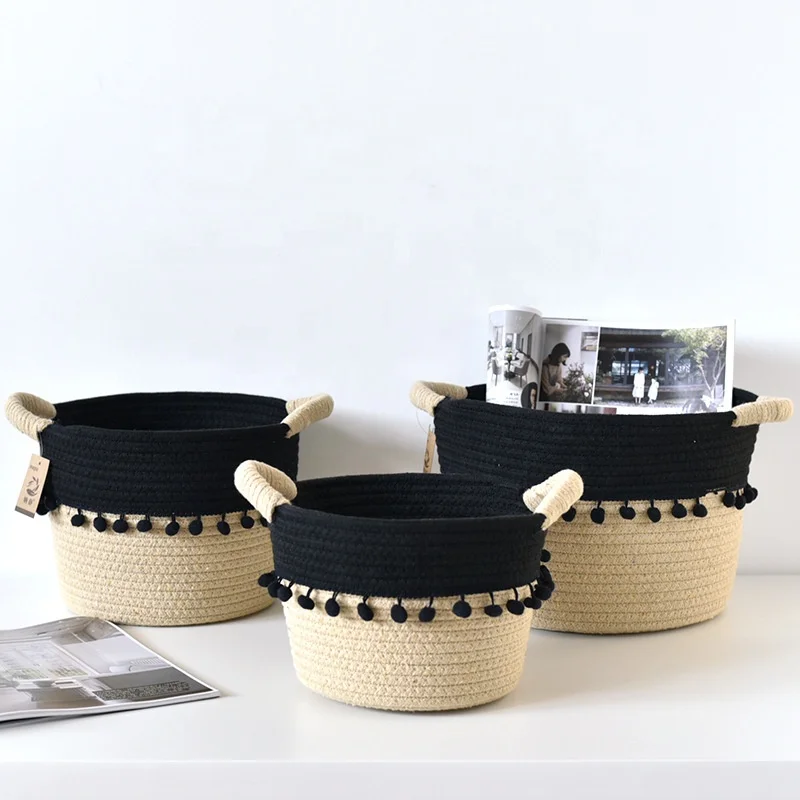 3pcs cotton rope storage basket home storage organization woven cotton rope basket table top basket for sundries